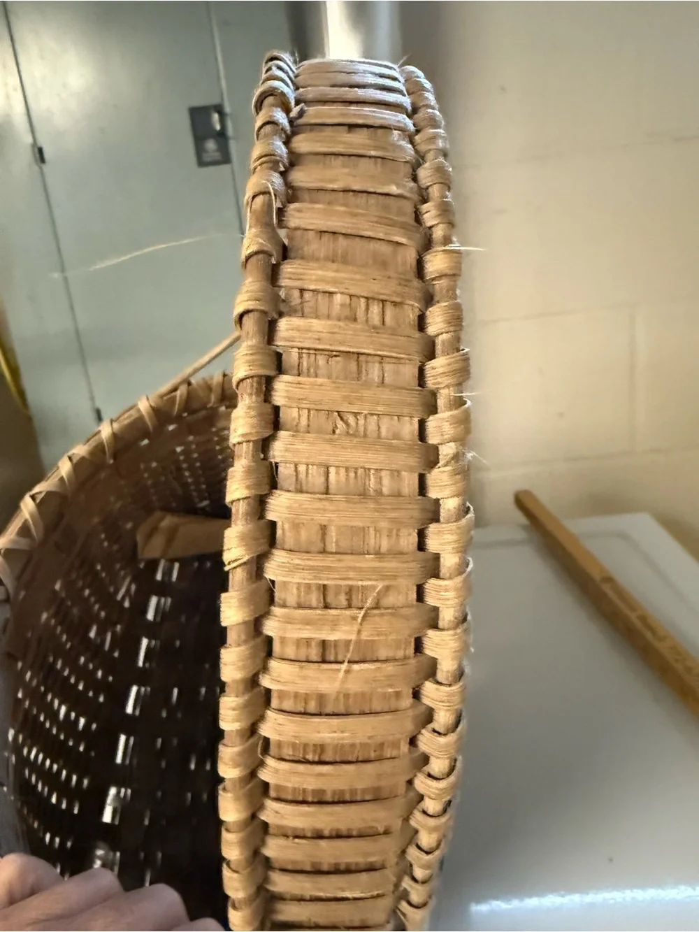 Vintage Hand Crafted Natural Tan Woven Basket with Handle Rustic